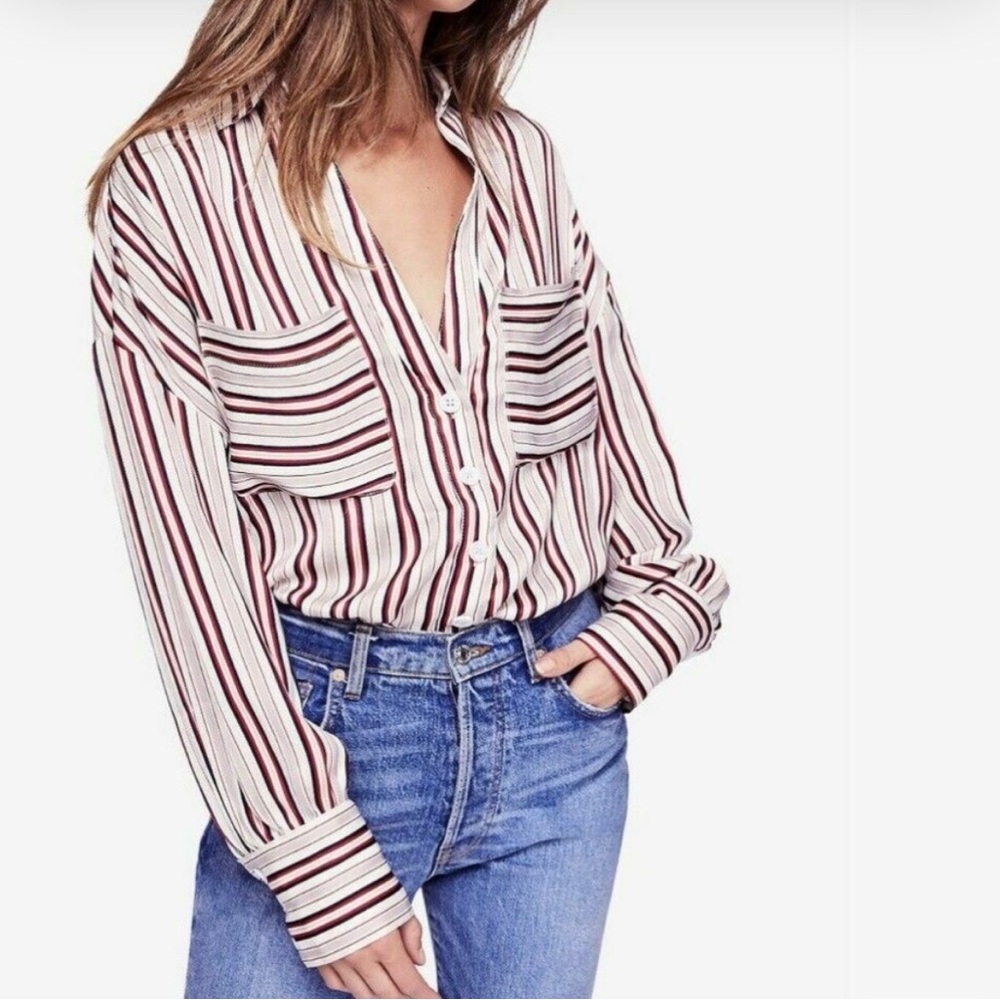 Free People Multicolor Striped Button-Down Shirt, Size M.